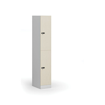 Šatní skříňka s úložnými boxy, 2 boxy, 1850 x 300 x 500 mm, mechanický kódový zámek, laminované dveře, bříza