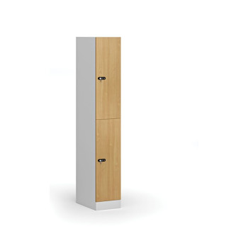 Šatní skříňka s úložnými boxy, 2 boxy, 1850 x 300 x 500 mm, mechanický kódový zámek, laminované dveře, buk