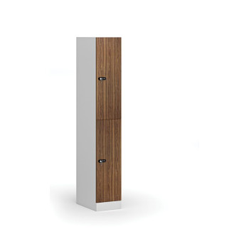 Šatní skříňka s úložnými boxy, 2 boxy, 1850 x 300 x 500 mm, mechanický kódový zámek, laminované dveře, ořech