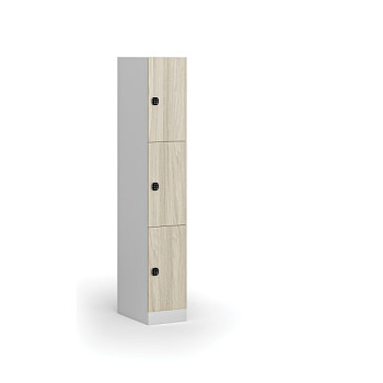 Šatní skříňka s úložnými boxy, 3 boxy, 1850 x 300 x 500 mm, kódový zámek, laminované dveře, dub přírodní