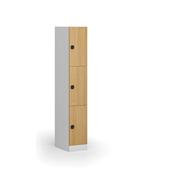 Šatní skříňka s úložnými boxy, 3 boxy, 1850 x 300 x 500 mm, kódový zámek, laminované dveře, buk