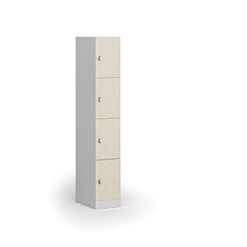 Šatní skříňka s úložnými boxy, 4 boxy, 1850 x 300 x 500 mm, otočný zámek, laminované dveře, bříza