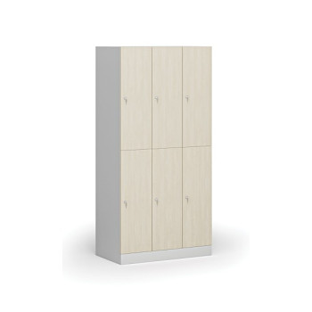 Šatní skříňka s úložnými boxy, 6 boxů, 1850 x 900 x 500 mm, cylindrický zámek, laminované dveře, bříza
