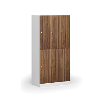 Šatní skříňka s úložnými boxy, 6 boxů, 1850 x 900 x 500 mm, cylindrický zámek, laminované dveře, ořech