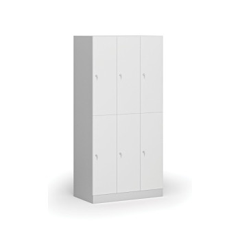 Šatní skříňka s úložnými boxy, 6 boxů, 1850 x 900 x 500 mm, cylindrický zámek, laminované dveře, bílá