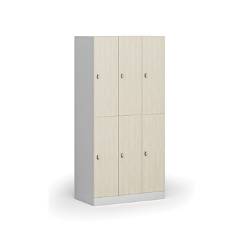 Šatní skříňka s úložnými boxy, 6 boxů, 1850 x 900 x 500 mm, otočný zámek, laminované dveře, bříza