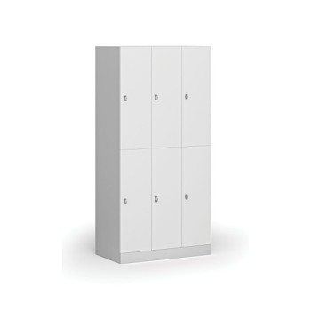 Šatní skříňka s úložnými boxy, 6 boxů, 1850 x 900 x 500 mm, otočný zámek, laminované dveře, bílá
