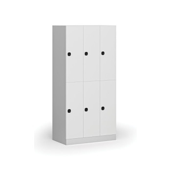 Šatní skříňka s úložnými boxy, 6 boxů, 1850 x 900 x 500 mm, kódový zámek, laminované dveře, bílá