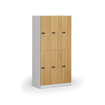 Šatní skříňka s úložnými boxy, 6 boxů, 1850 x 900 x 500 mm, mechanický kódový zámek, laminované dveře, buk