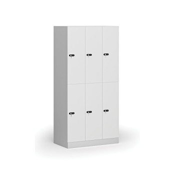 Šatní skříňka s úložnými boxy, 6 boxů, 1850 x 900 x 500 mm, mechanický kódový zámek, laminované dveře, bílá