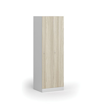 Kovová šatní skříňka, 2-dveřová, 1850 x 600 x 500 mm, cylindrický zámek, laminované dveře, dub přírodní