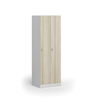 Kovová šatní skříňka, 2-dveřová, 1850 x 600 x 500 mm, otočný zámek, laminované dveře, dub přírodní