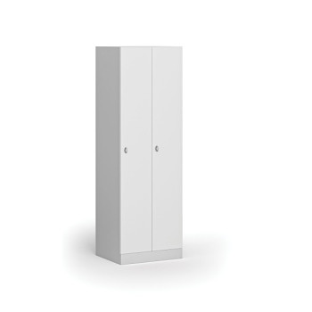 Kovová šatní skříňka, 2-dveřová, 1850 x 600 x 500 mm, otočný zámek, laminované dveře, bílá