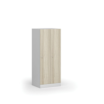 Šatní skříňka snížená, 2 oddíly, 1500 x 600 x 500 mm, cylindrický zámek, laminované dveře, dub přírodní