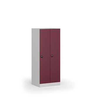 Šatní skříňka snížená, 2 oddíly, 1500 x 600 x 500 mm, zámek s čtečkou RFID karet, červené dveře