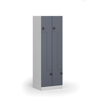 Kovová šatní skříňka Z, 4 oddíly, 1850 x 600 x 500 mm, zámek s čtečkou RFID karet, tmavě šedé dveře