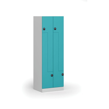 Kovová šatní skříňka Z, 4 oddíly, 1850 x 600 x 500 mm, zámek s čtečkou RFID karet, zelené dveře