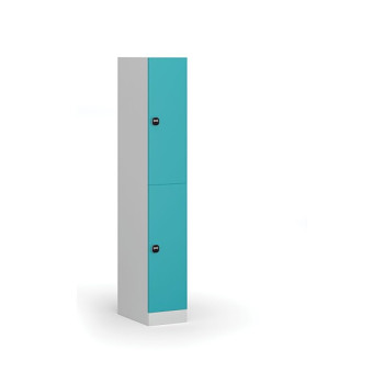 Šatní skříňka s úložnými boxy, 2 boxy, 1850 x 300 x 500 mm, zámek s čtečkou RFID karet, zelené dveře