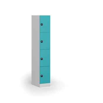 Šatní skříňka s úložnými boxy, 4 boxy, 1850 x 300 x 500 mm, zámek s čtečkou RFID karet, zelené dveře