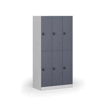 Šatní skříňka s úložnými boxy, 6 boxů, 1850 x 900 x 500 mm, zámek s čtečkou RFID karet, tmavě šedé dveře