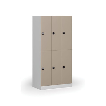 Šatní skříňka s úložnými boxy, 6 boxů, 1850 x 900 x 500 mm, zámek s čtečkou RFID karet, béžové dveře