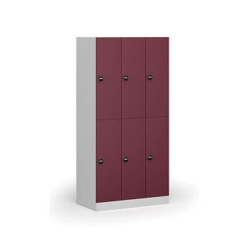 Šatní skříňka s úložnými boxy, 6 boxů, 1850 x 900 x 500 mm, zámek s čtečkou RFID karet, červené dveře