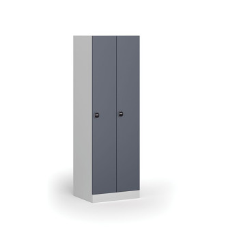 Kovová šatní skříňka, 2-dveřová, 1850 x 600 x 500 mm, zámek s čtečkou RFID karet, tmavě šedé dveře
