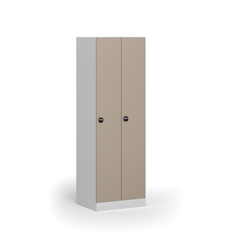 Kovová šatní skříňka, 2-dveřová, 1850 x 600 x 500 mm, zámek s čtečkou RFID karet, béžové dveře