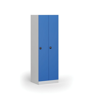 Kovová šatní skříňka, 2-dveřová, 1850 x 600 x 500 mm, zámek s čtečkou RFID karet, modré dveře