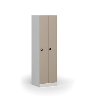 Kovová šatní skříňka zúžená, 2 oddíly, 1850 x 500 x 500 mm, zámek s čtečkou RFID karet, béžové dveře