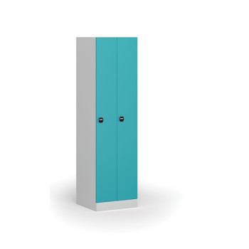 Kovová šatní skříňka zúžená, 2 oddíly, 1850 x 500 x 500 mm, zámek s čtečkou RFID karet, zelené dveře