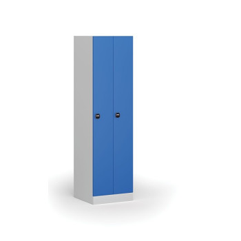 Kovová šatní skříňka zúžená, 2 oddíly, 1850 x 500 x 500 mm, zámek s čtečkou RFID karet, modré dveře