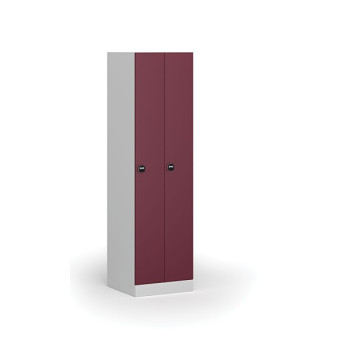 Kovová šatní skříňka zúžená, 2 oddíly, 1850 x 500 x 500 mm, zámek s čtečkou RFID karet, červené dveře