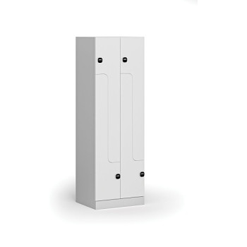 Kovová šatní skříňka Z, 4 oddíly, 1850 x 600 x 500 mm, zámek s čtečkou RFID karet, laminované dveře, bílá