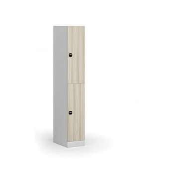 Šatní skříňka s úložnými boxy, 2 boxy, 1850 x 300 x 500 mm, zámek s čtečkou RFID karet, laminované dveře, dub přírodní