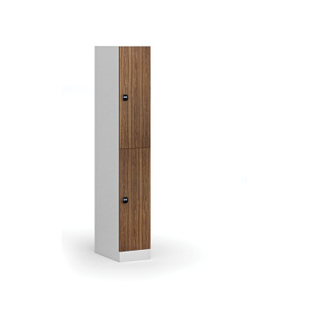 Šatní skříňka s úložnými boxy, 2 boxy, 1850 x 300 x 500 mm, zámek s čtečkou RFID karet, laminované dveře, ořech