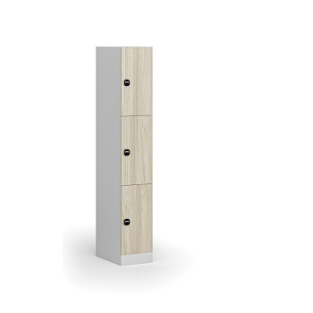 Šatní skříňka s úložnými boxy, 3 boxy, 1850 x 300 x 500 mm, zámek s čtečkou RFID karet, laminované dveře, dub přírodní