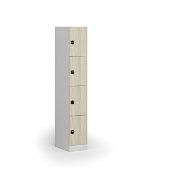 Šatní skříňka s úložnými boxy, 4 boxy, 1850 x 300 x 500 mm, zámek s čtečkou RFID karet, laminované dveře, dub přírodní