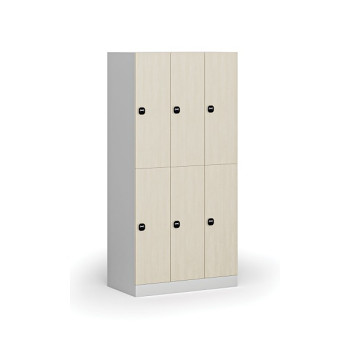 Šatní skříňka s úložnými boxy, 6 boxů, 1850 x 900 x 500 mm, zámek s čtečkou RFID karet, laminované dveře, bříza