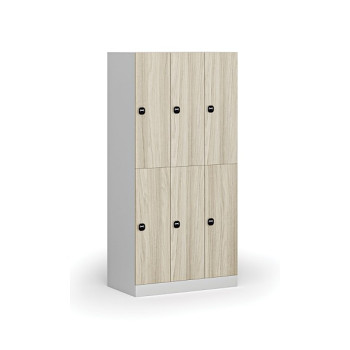 Šatní skříňka s úložnými boxy, 6 boxů, 1850 x 900 x 500 mm, zámek s čtečkou RFID karet, laminované dveře, dub přírodní
