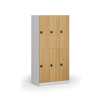 Šatní skříňka s úložnými boxy, 6 boxů, 1850 x 900 x 500 mm, zámek s čtečkou RFID karet, laminované dveře, buk