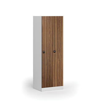 Kovová šatní skříňka, 2-dveřová, 1850 x 600 x 500 mm, zámek s čtečkou RFID karet, laminované dveře, ořech