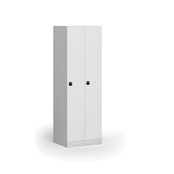 Kovová šatní skříňka, 2-dveřová, 1850 x 600 x 500 mm, zámek s čtečkou RFID karet, laminované dveře, bílá