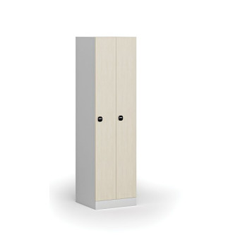Kovová šatní skříňka zúžená, 2 oddíly, 1850 x 500 x 500 mm, zámek s čtečkou RFID karet, laminované dveře, bříza