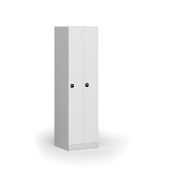 Kovová šatní skříňka zúžená, 2 oddíly, 1850 x 500 x 500 mm, zámek s čtečkou RFID karet, laminované dveře, bílá