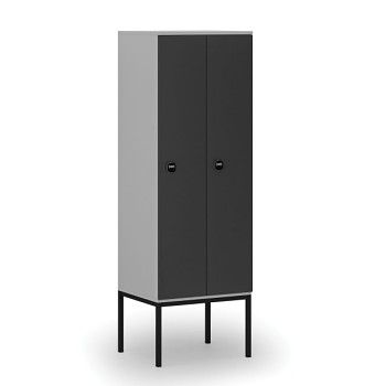 Dřevěná šatní skříňka s podnoží, 2 oddíly, RFID zámek, šedá/grafit