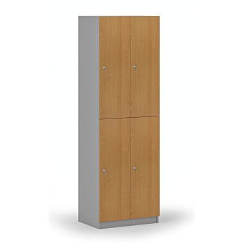 Dřevěná šatní skříňka s úložnými boxy, 4 boxy, cylindrický zámek, šedá/buk