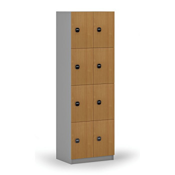 Dřevěná šatní skříňka s úložnými boxy, 8 boxů, RFID zámek, šedá/buk