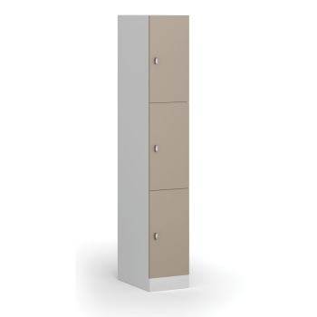 Šatní skříňka s úložnými boxy, 3 boxy, 1850 x 300 x 500 mm, otočný zámek, béžové dveře