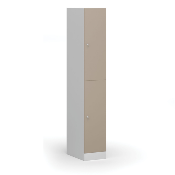 Šatní skříňka s úložnými boxy, 2 boxy, 1850 x 300 x 500 mm, cylindrický zámek, béžové dveře